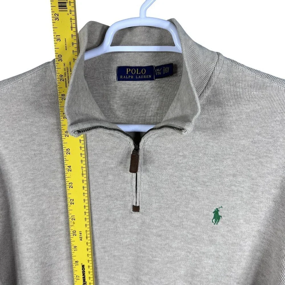 Polo Ralph Lauren Mens XXL Tan Rib Mockneck 1/4 Zip Pullover Old Money Timeless